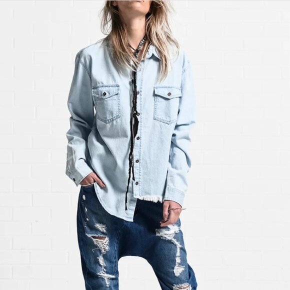 NWOT - One Teaspoon Liberty Denim Button Down Shirt IN ACID WASH - Picture 5 of 5